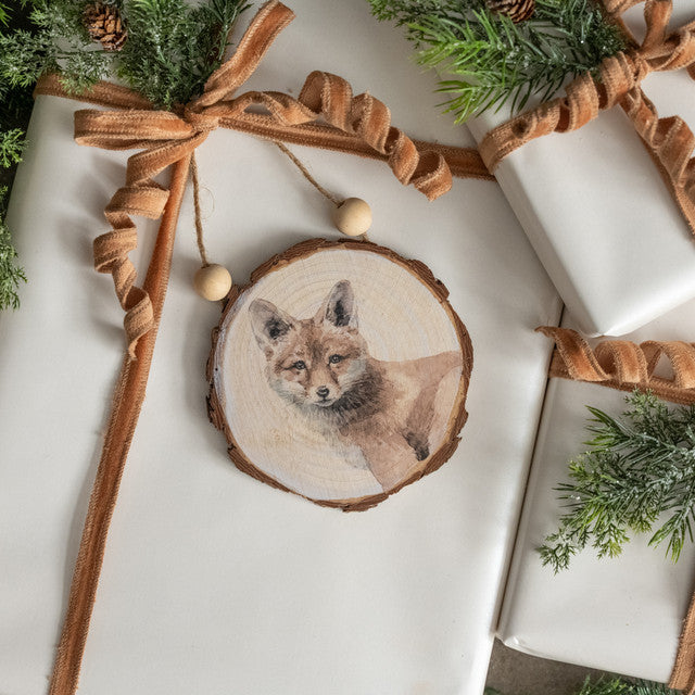 Bashful Fox Wood Slice Ornament