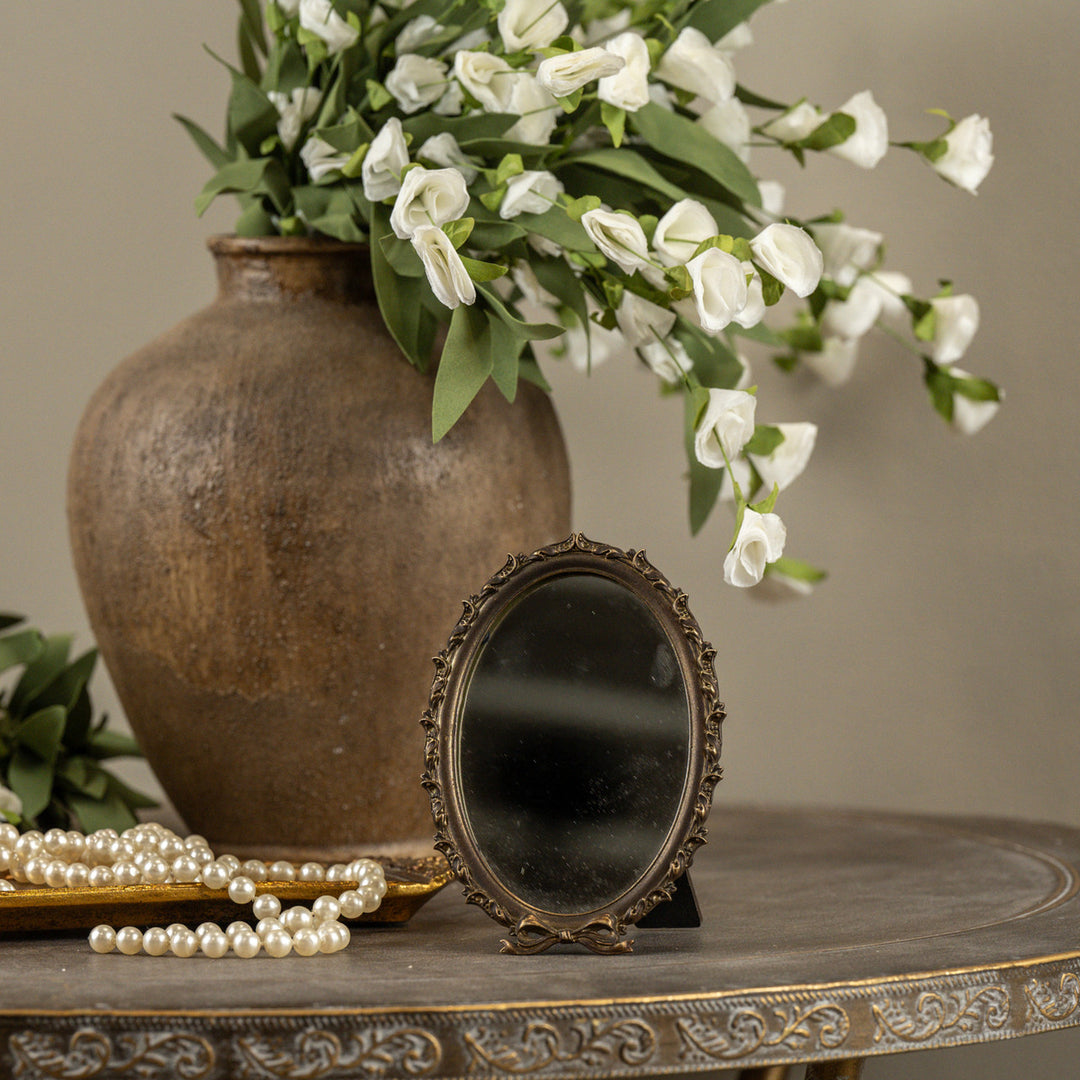 Antiqued Brass Mini Tabletop Mirror