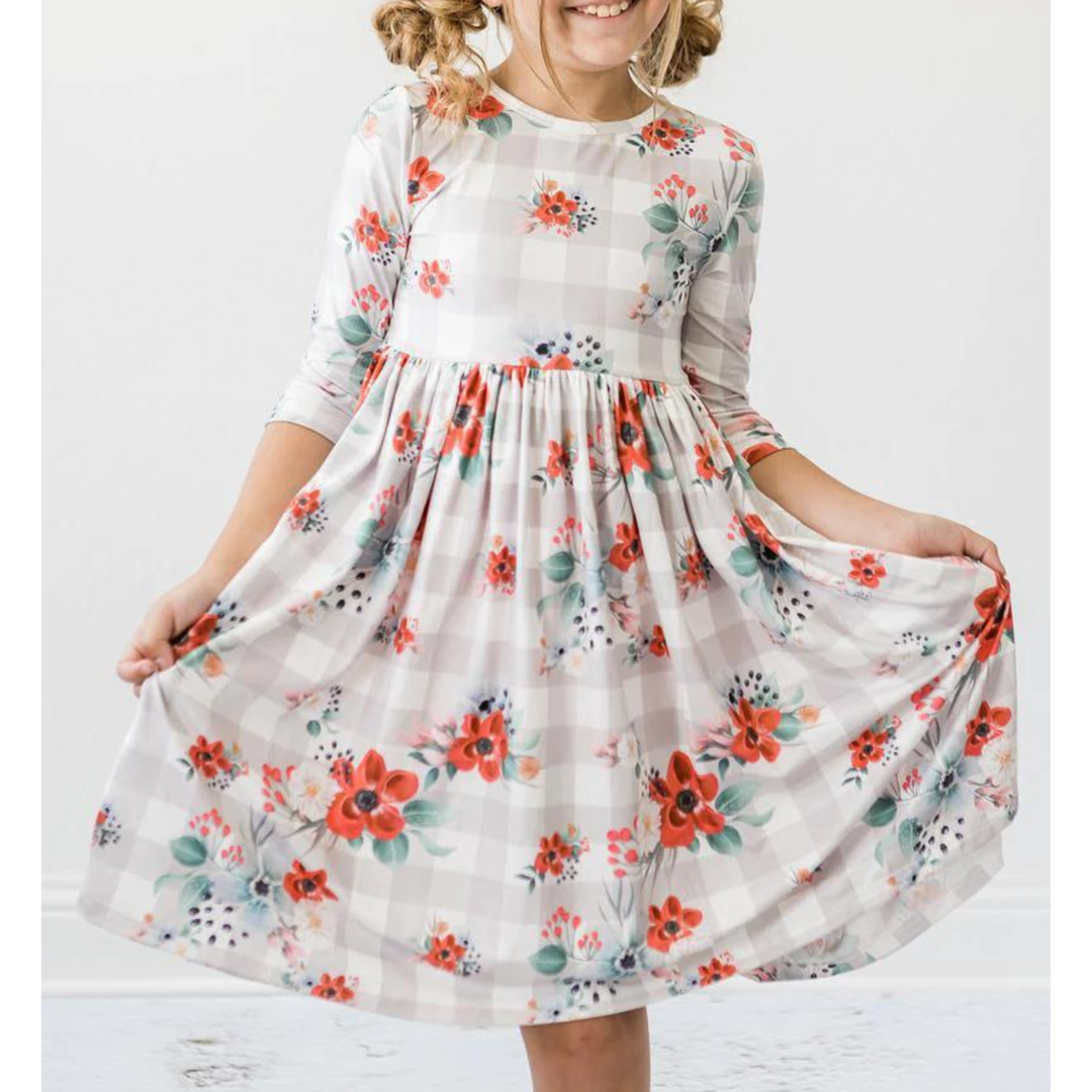 Gingham Floral Twirl Dress