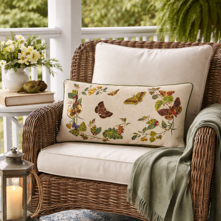 Embroidered Butterfly Flutters Lumbar Pillow