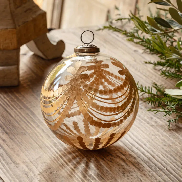 Etched Golden Garland Glass Ornament