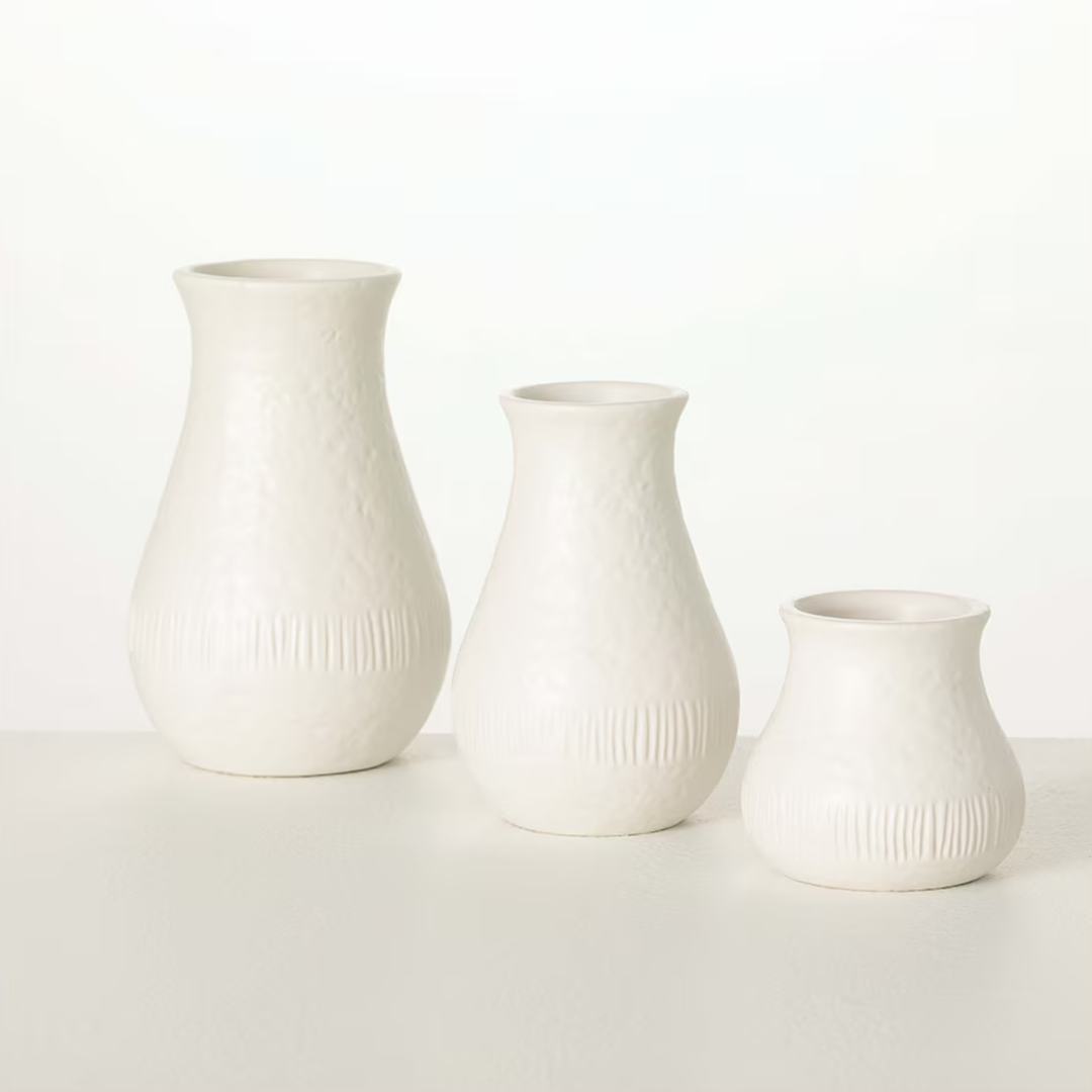 Etched White Ceramic Vase