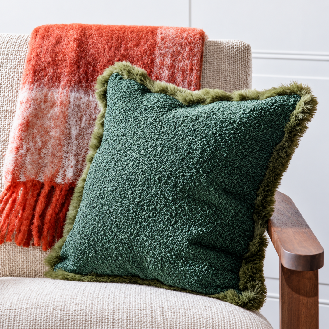 Evergreen Fur Lined Bouclé Pillow