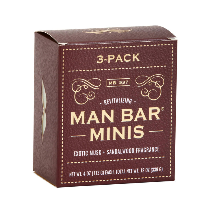 Box of Man Bar Minis 3-pack with brown and gold design
