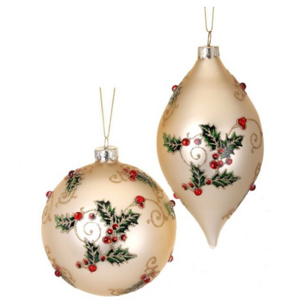 Filigree Holly Glass Ornament