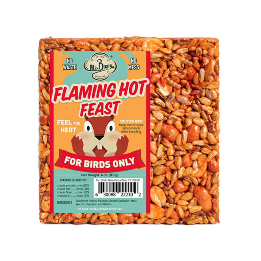 Flaming Hot Feast Cake for birds on white background