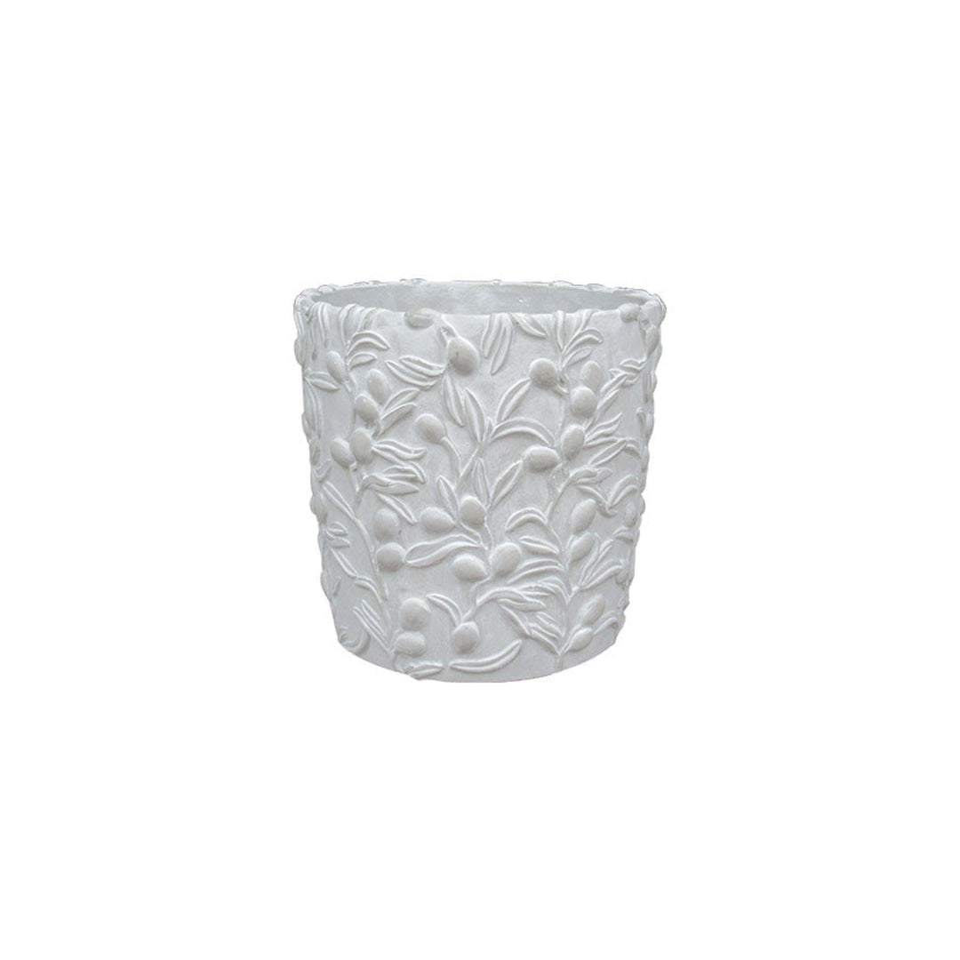White textured ceramic planter on a white background