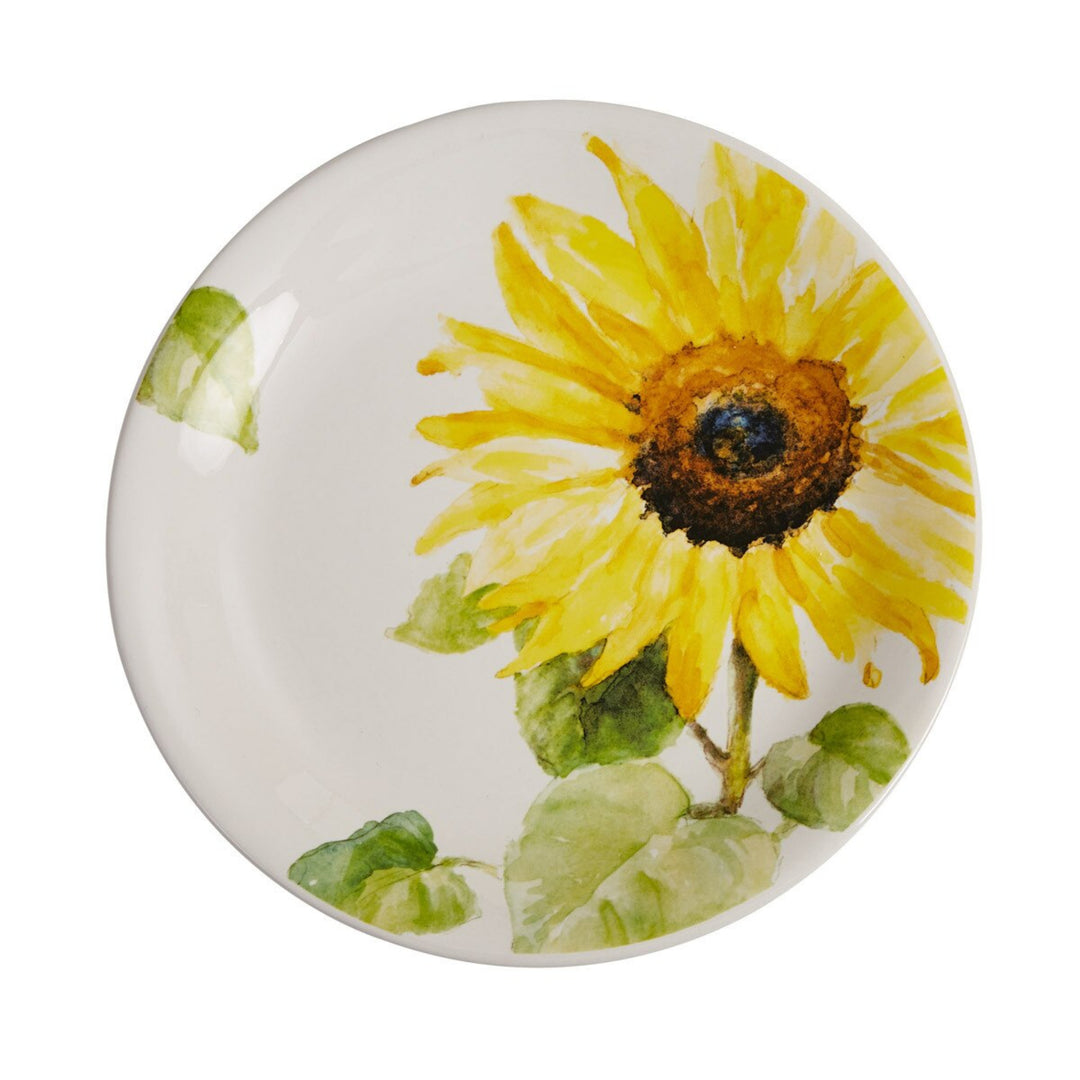 Round ceramic knob with a sunflower design on a white background