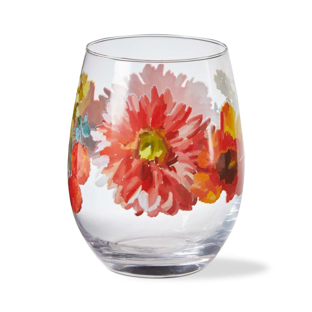 Blooming Flowers Stemless Wine Glass