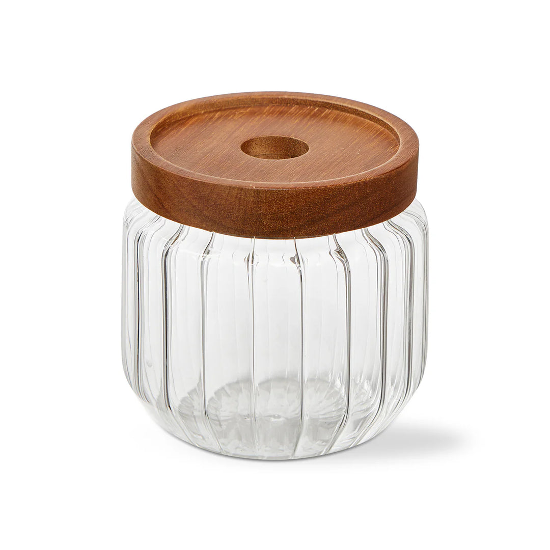 Ribbed Glass & Wood Lid Canister