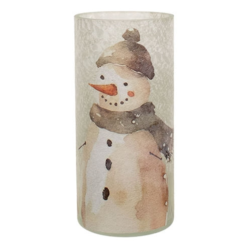 Frosted Snowman Glass Candle Jar