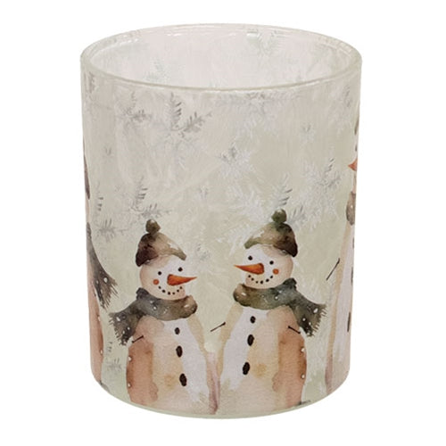 Frosted Snowman Glass Candle Jar