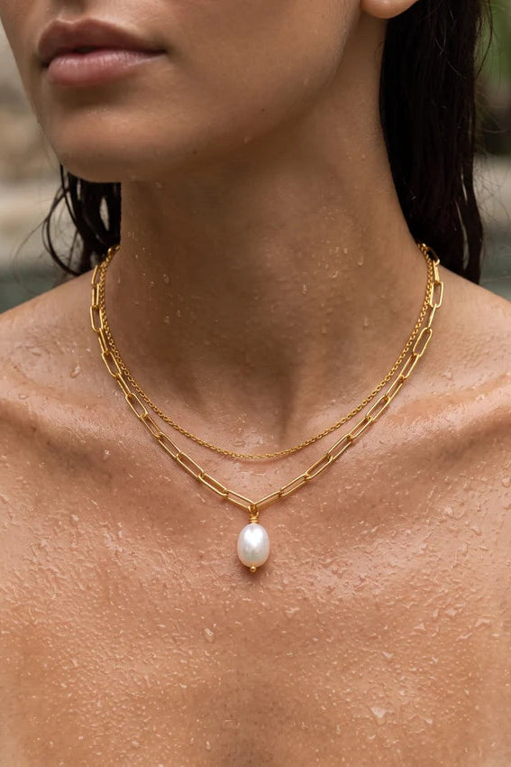 Ellie Vail Renee Double Chain Pearl Choker Necklace