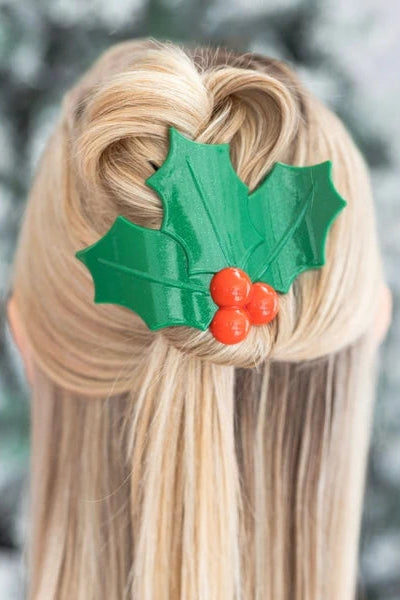 Teleties Glitter Holly Leaves Flat Hair Clip