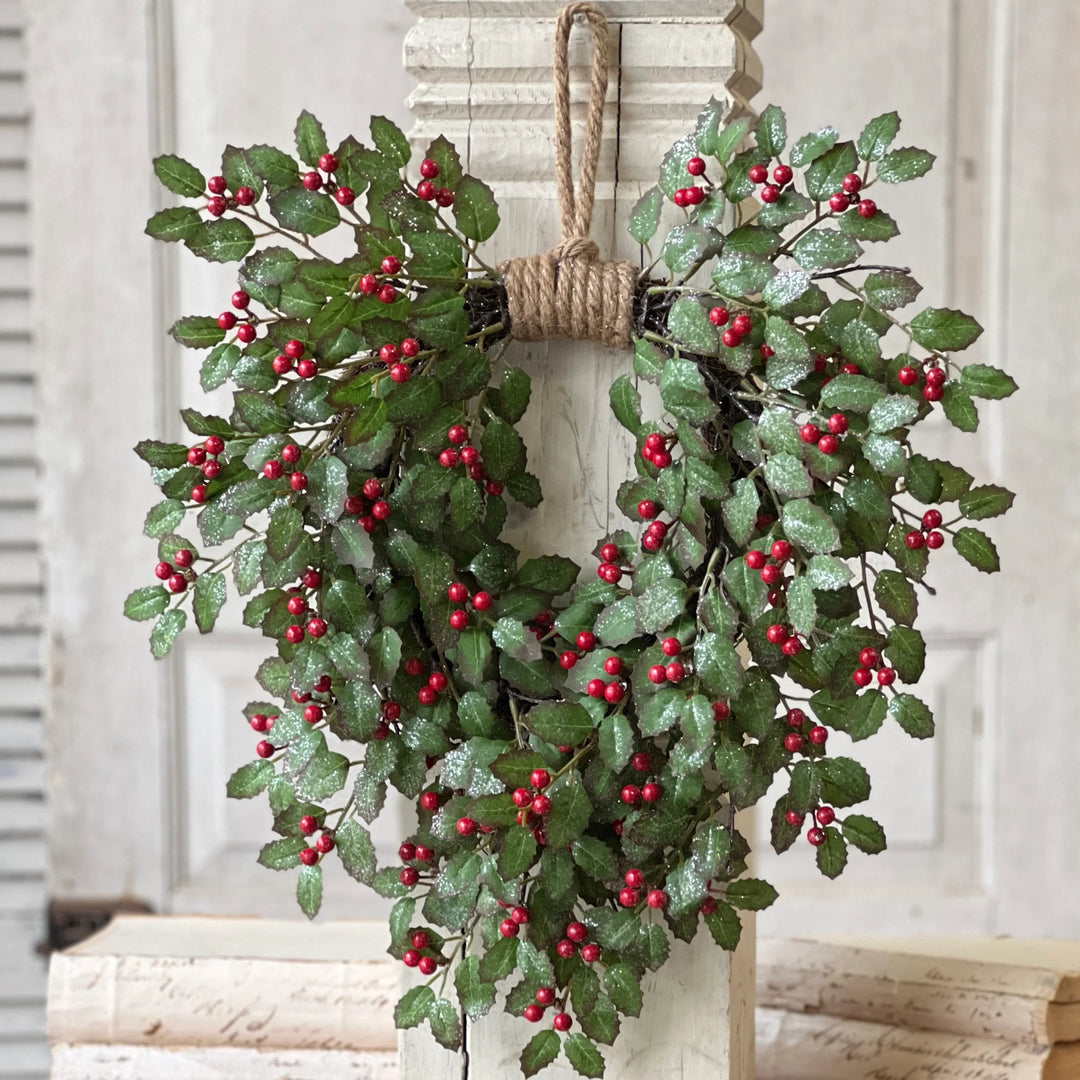 Glittered Holly Berry Hanging Wreath