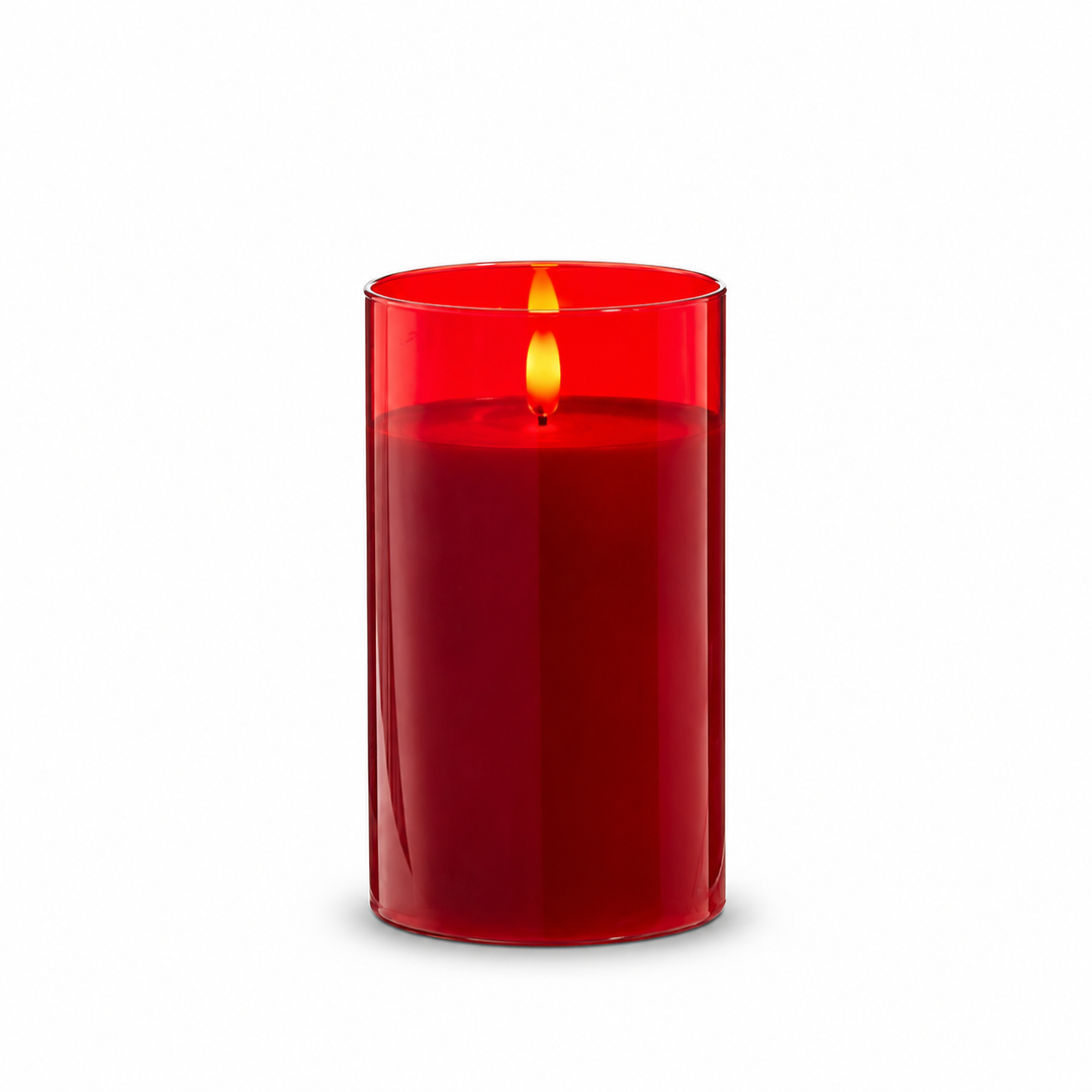 Red Glass Ivory Pillar Candle