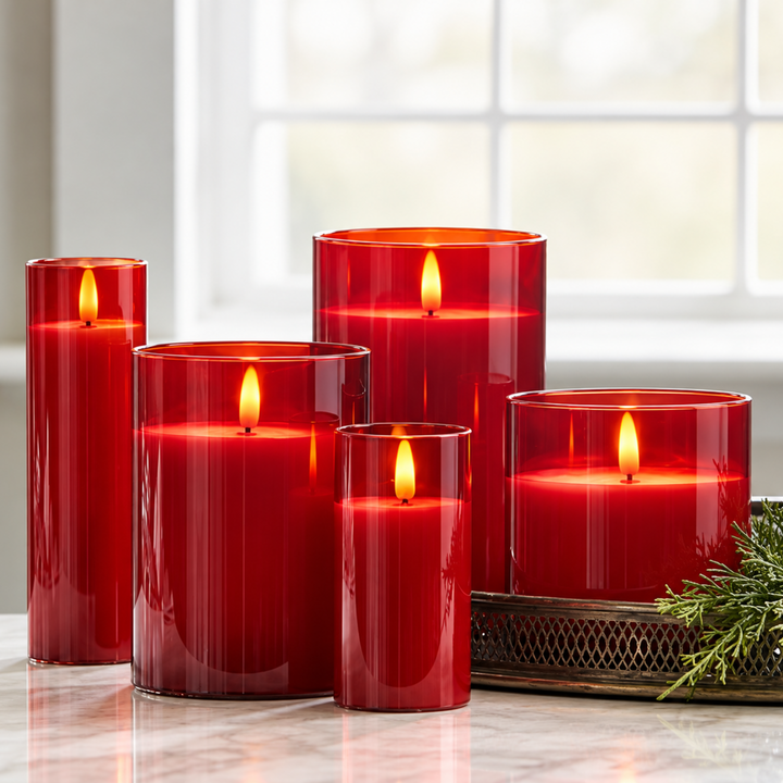 Red Glass Ivory Pillar Candle