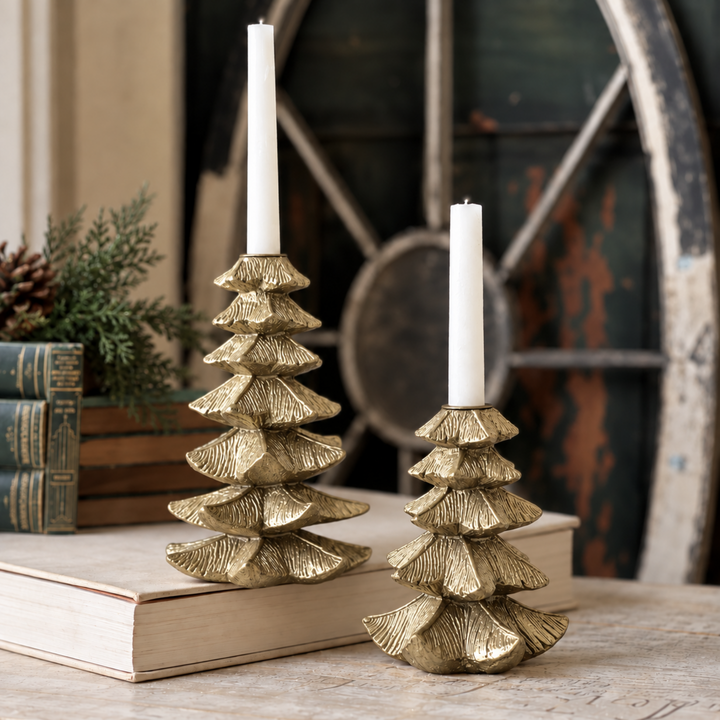 Gold Gilded Fir Tree Taper Holder