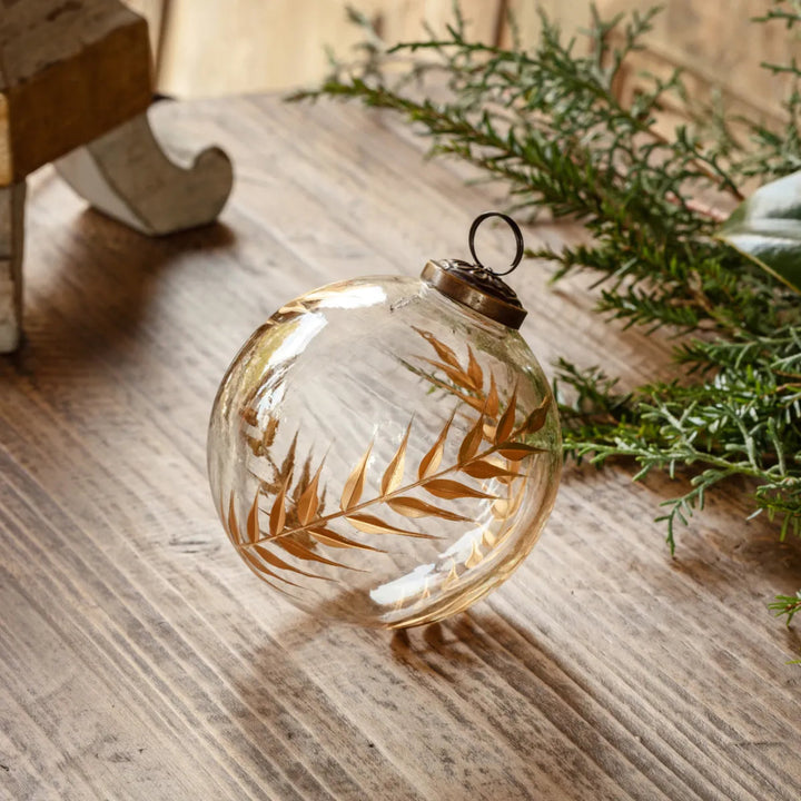 Golden Etched Laurel Glass Ornament