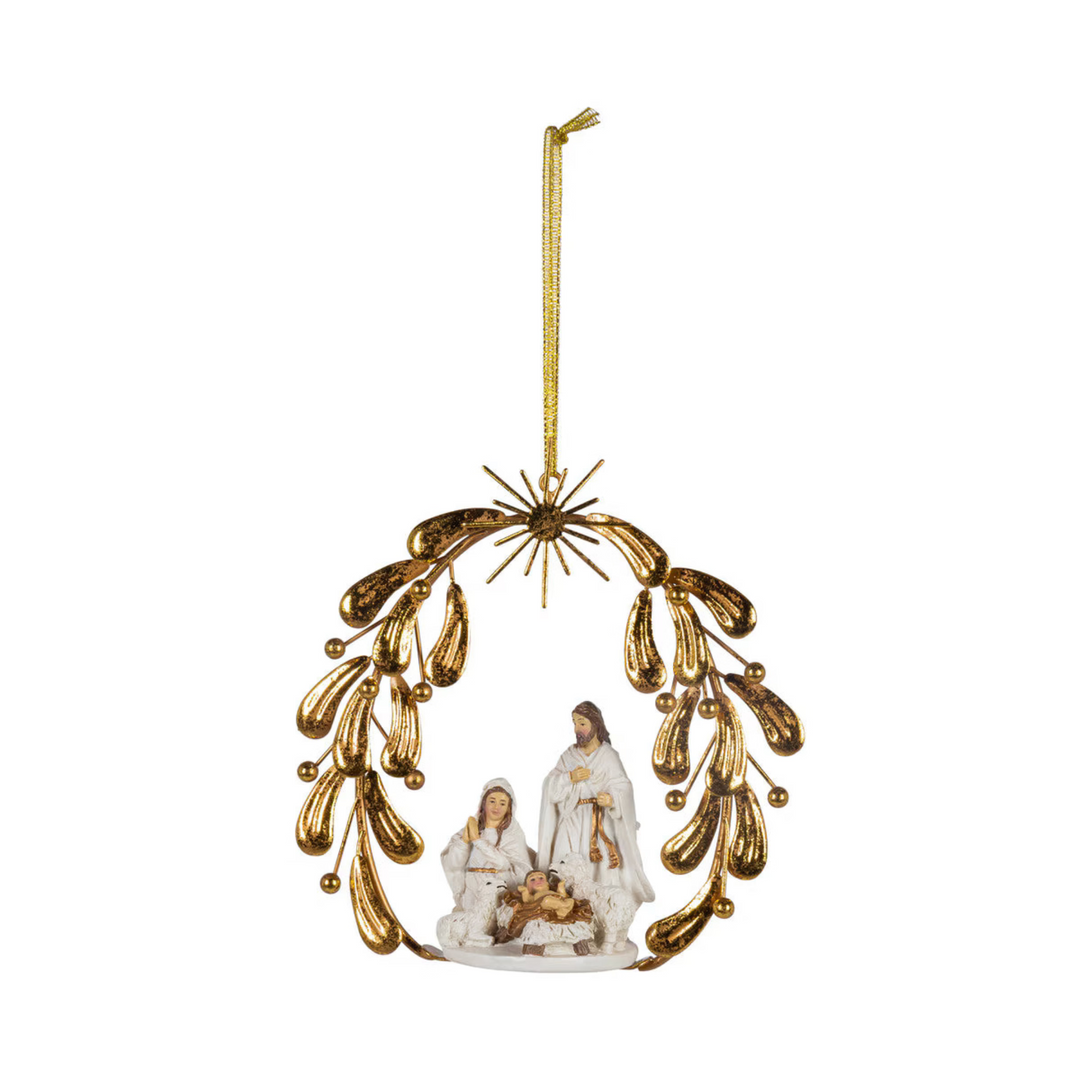 Golden Nativity Wreath Ornament