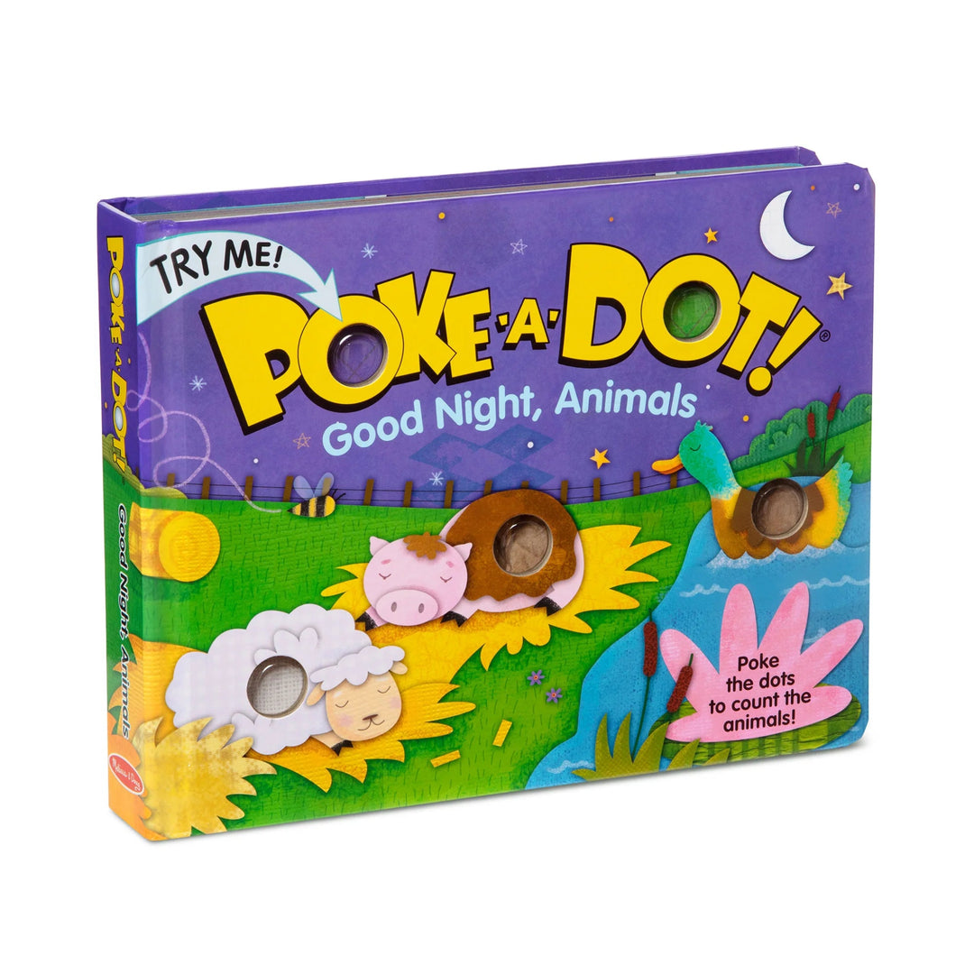 Poke-a-Dot book titled 'Good Night, Animals' with animal illustrations on a white background