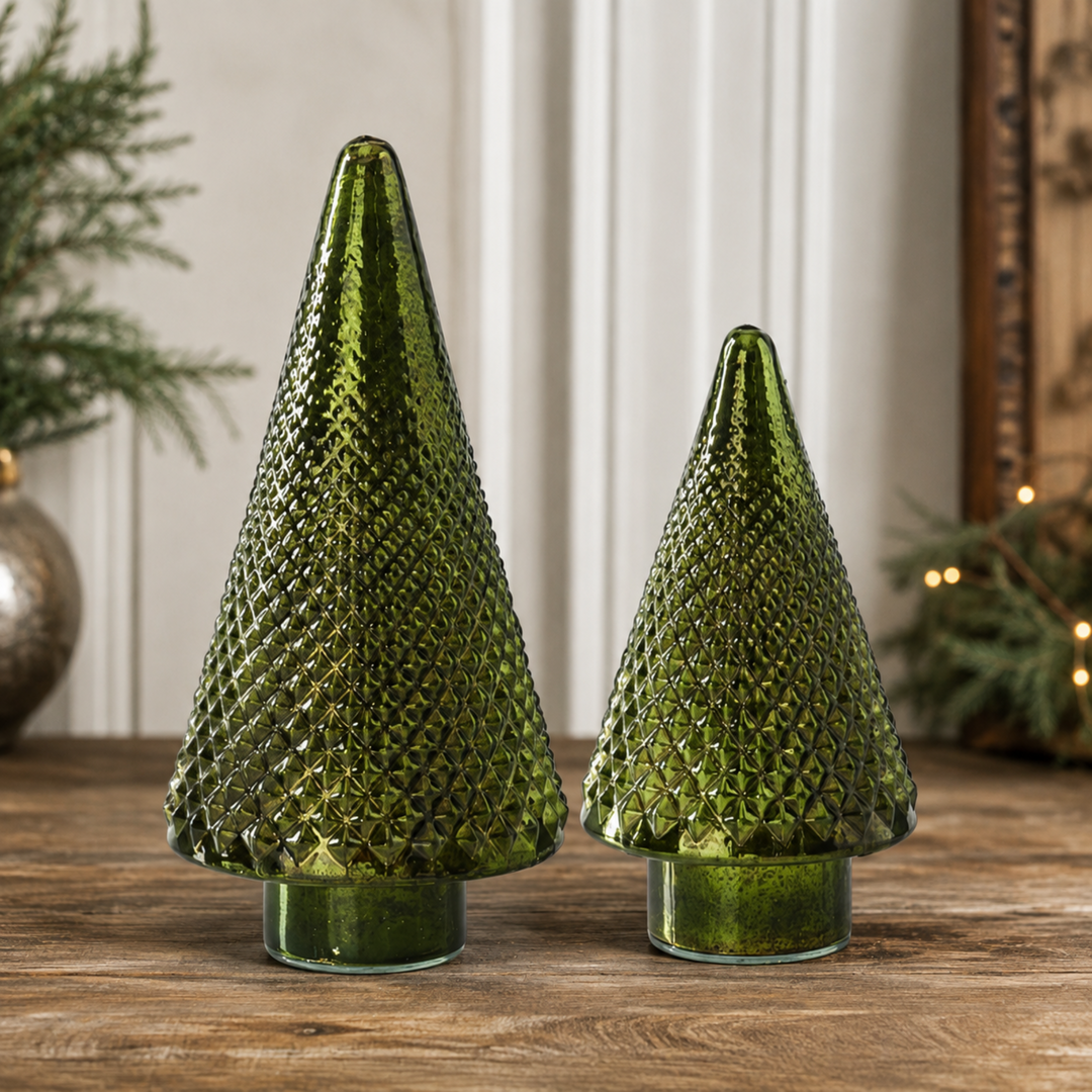 Green Mercury Glass Hobnail Tree