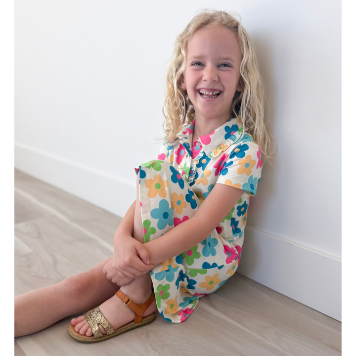 Groovy Blooms Girl's Short Sleeve Polo Dress