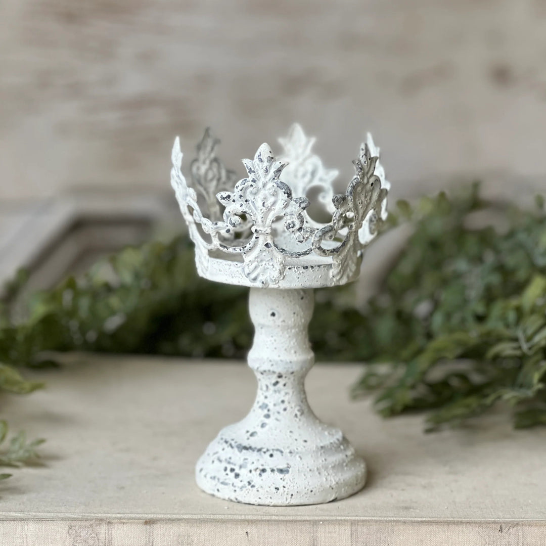 Whitewashed Crown Candle Holder
