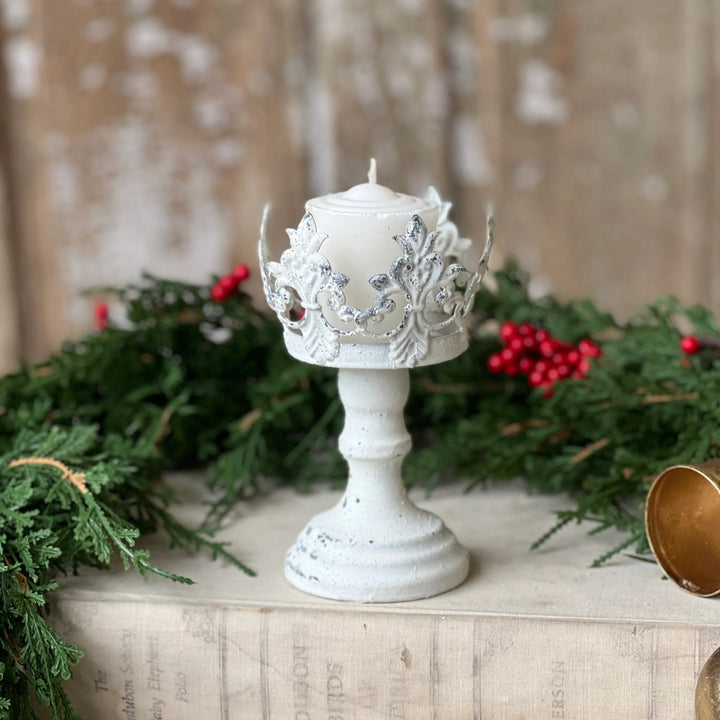 Whitewashed Crown Candle Holder