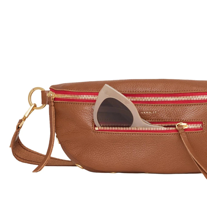 Hammitt Charles Crossbody Med - Mahogany Pebble / Brushed Gold Red Zip