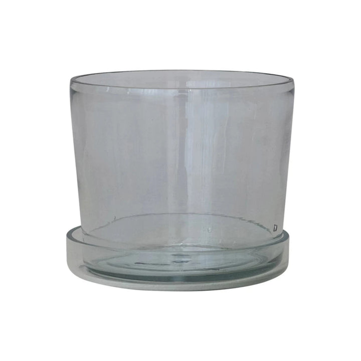 Clear glass vase on a white background