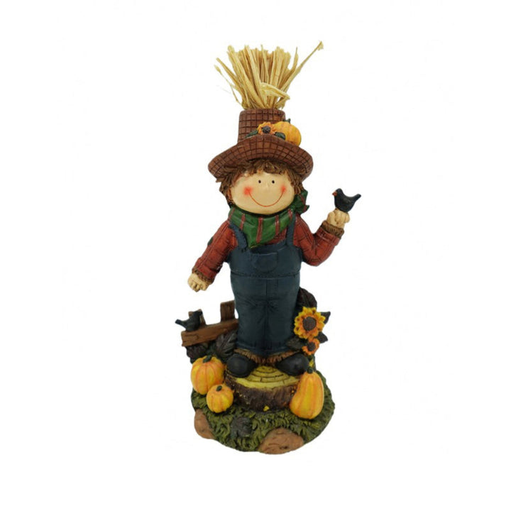 Scarecrow figurine with measurements on a white background