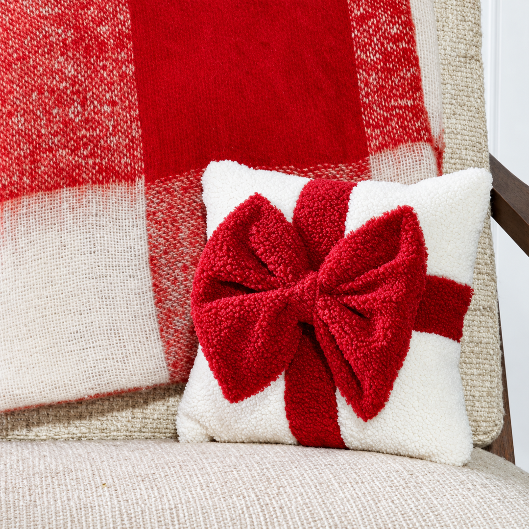 Holiday Gift Bow Teddy Pillow