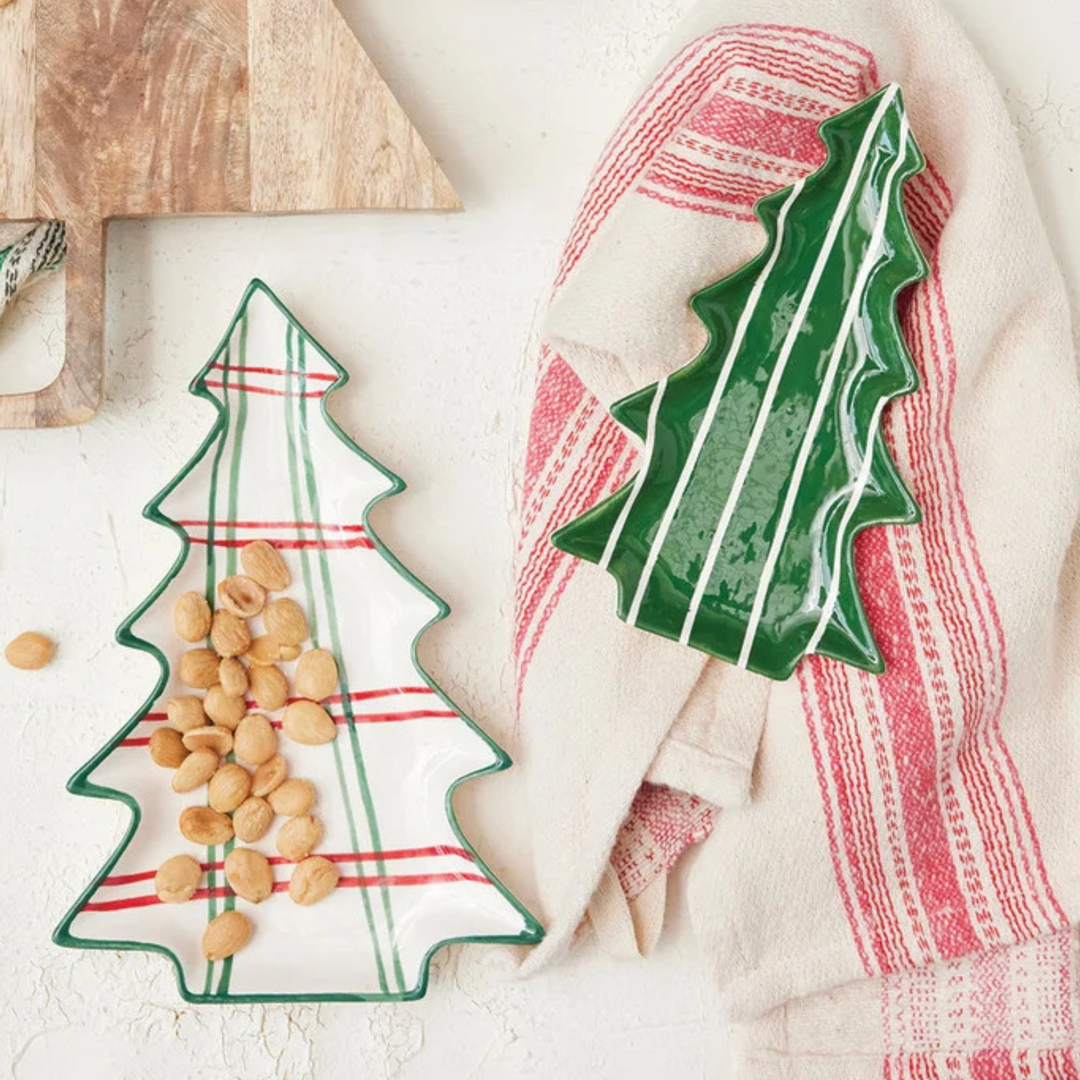 Holiday Striped Tree Plate