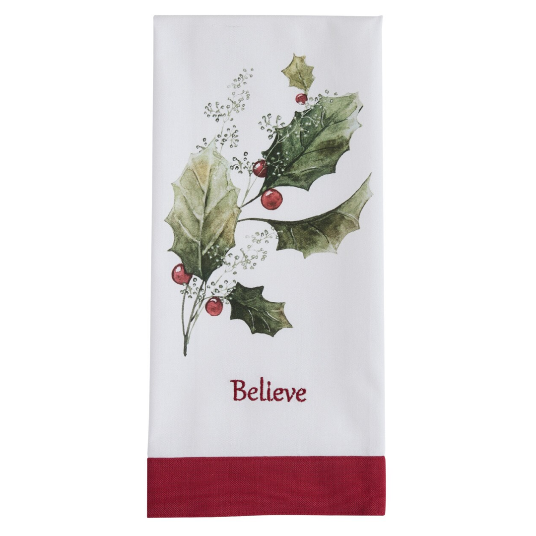 Holly & Berries Believe Dishtowel