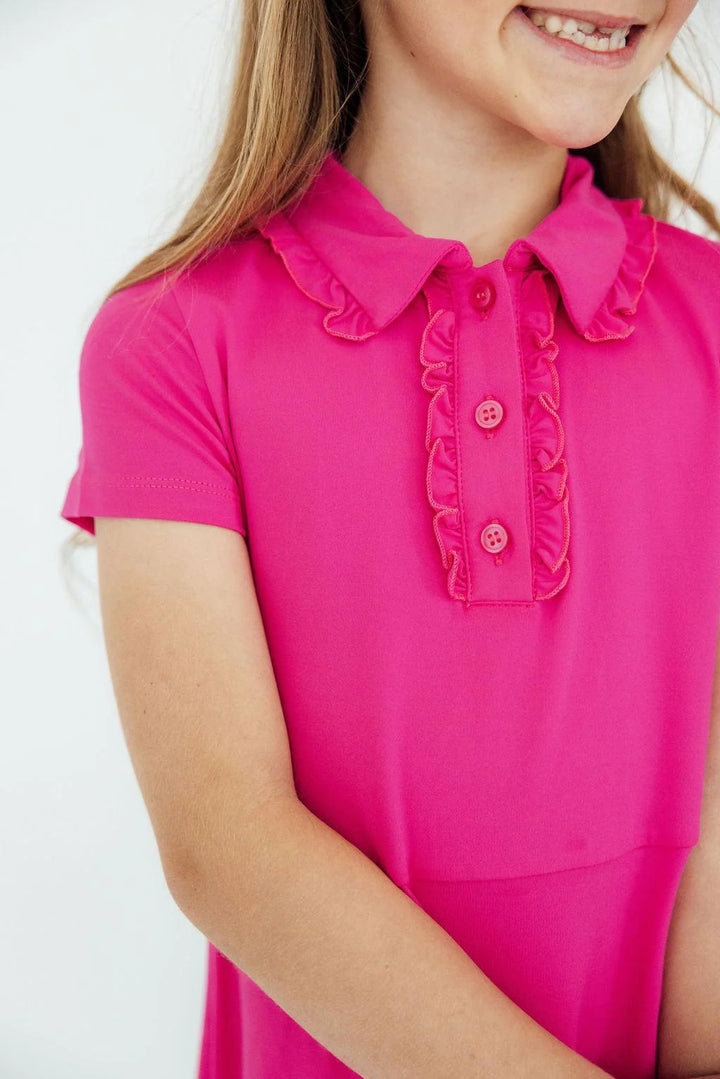 Hot Pink Girl's Short Sleeve Polo Dress