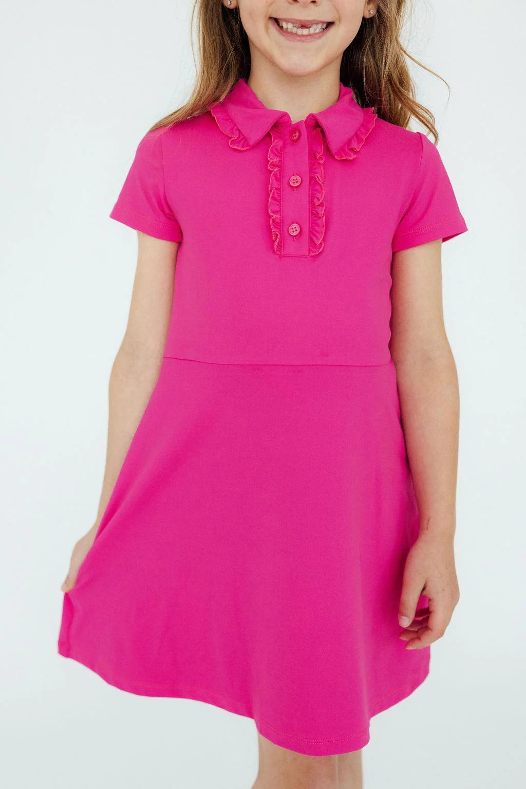 Hot Pink Girl's Short Sleeve Polo Dress