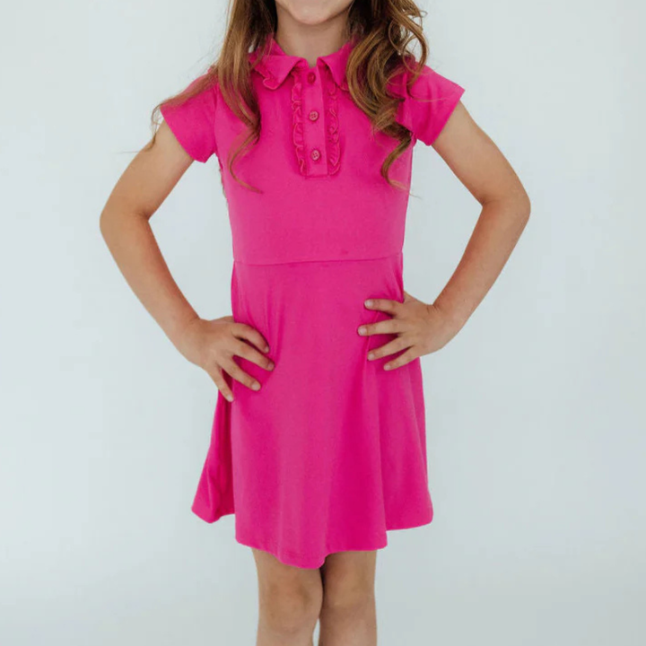Hot Pink Girl's Short Sleeve Polo Dress