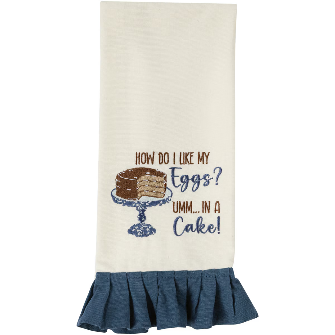 How Do I Like My Eggs Ruffled Dishtowel