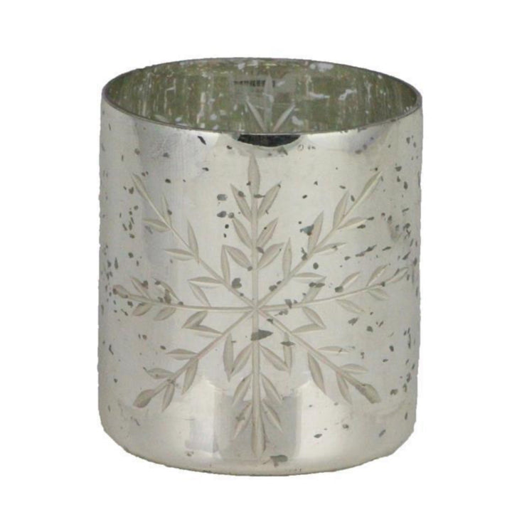 Silver Winter Mercury Glass Votive Holder