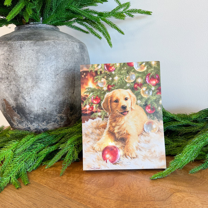 Christmas Puppy Mini Lighted Canvas