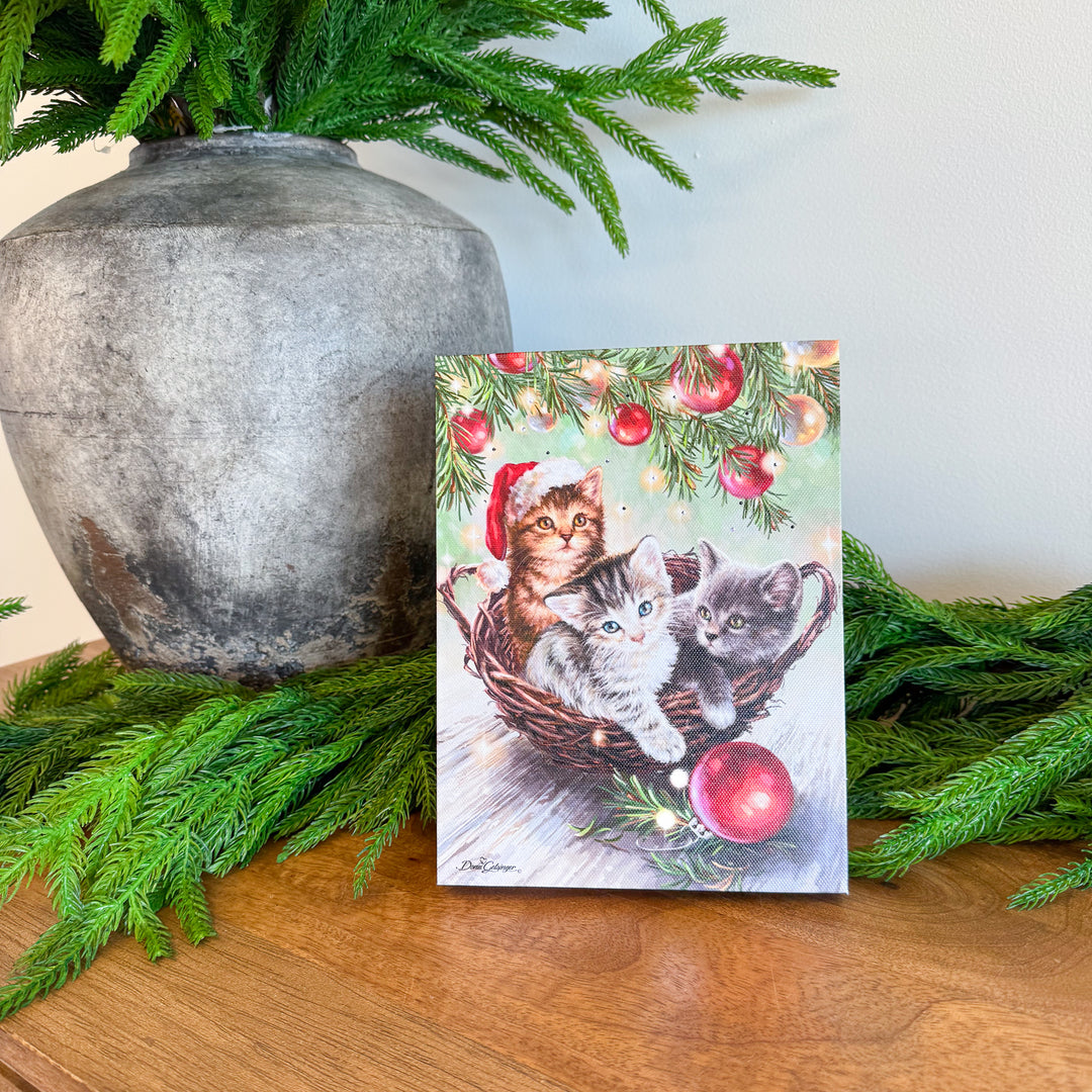 Christmas Kittens Mini Lighted Canvas