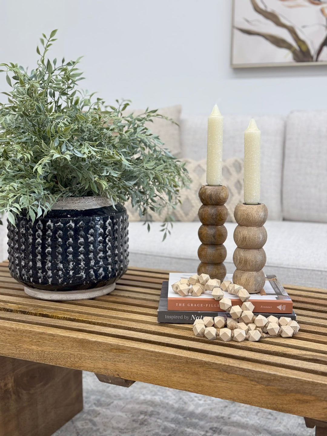 Bleached Geometric Wood Bead Garland