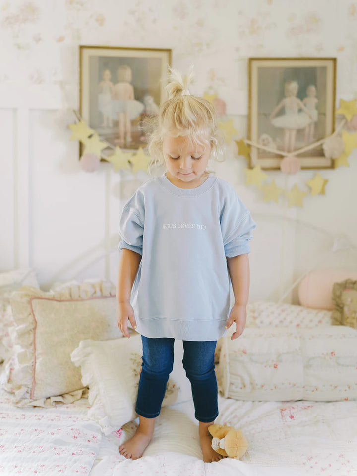 Jesus Loves You Sweatshirt in Vintage Blue