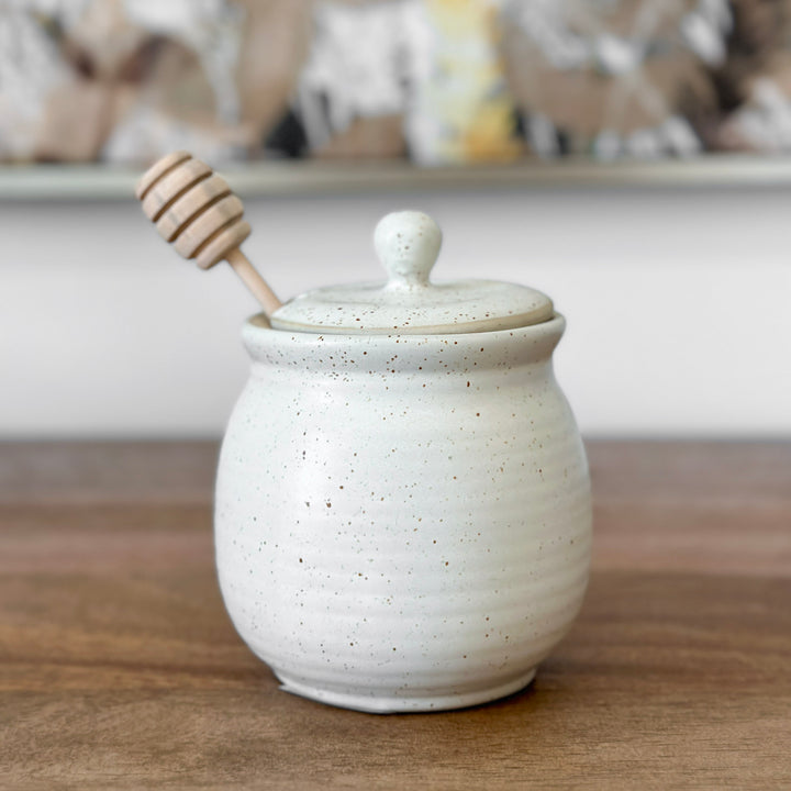 Speckled Stoneware Honey Jar & Dipper Set