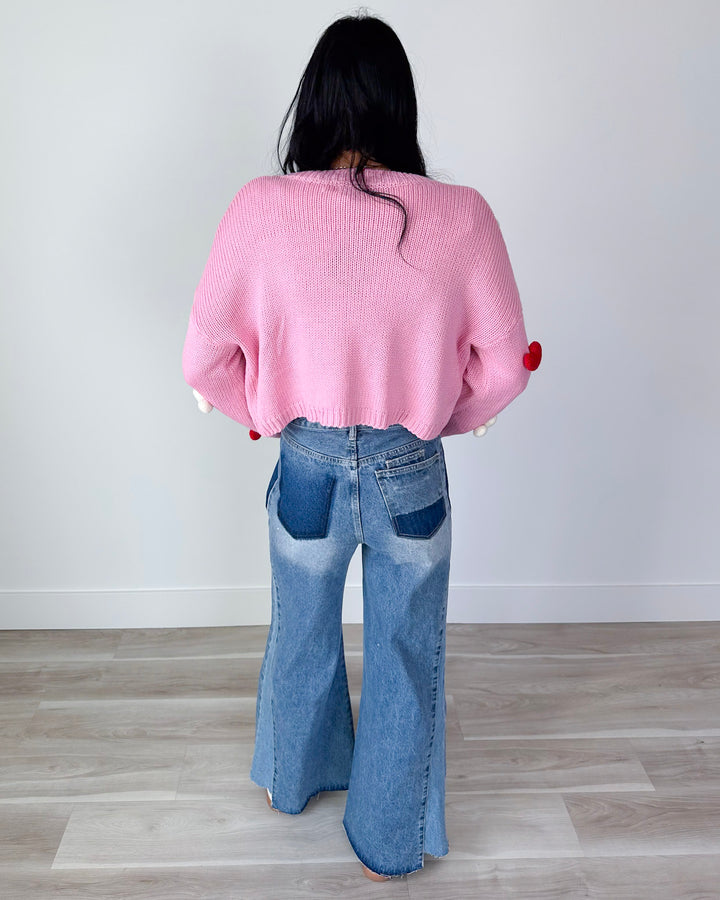 Washed Denim Bellbottom Pants