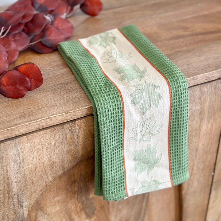 Green Maple Leaf Jacquard Dishtowel