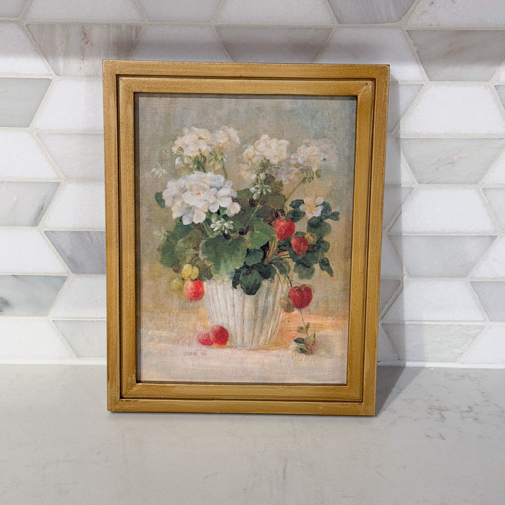 Strawberries & Geraniums Framed Canvas