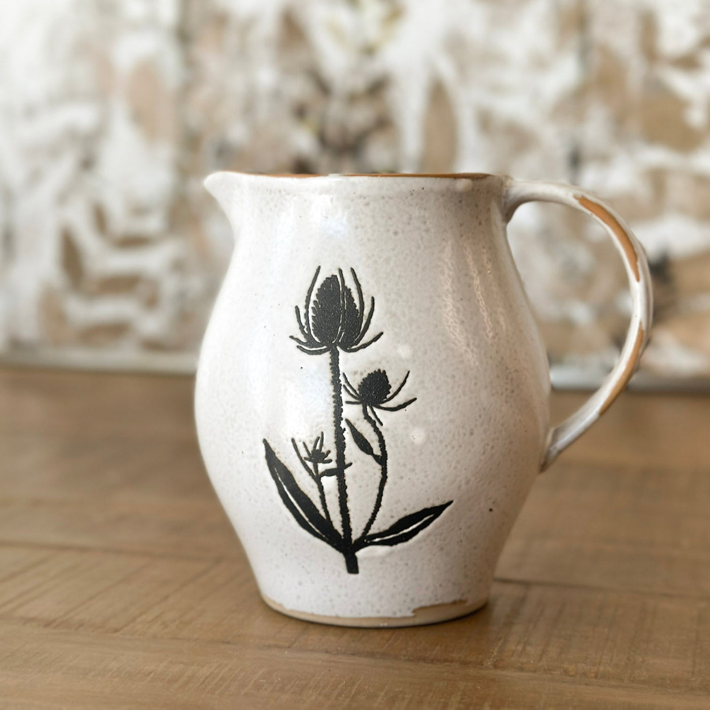 Thistle Embossed Stoneware Pitcher