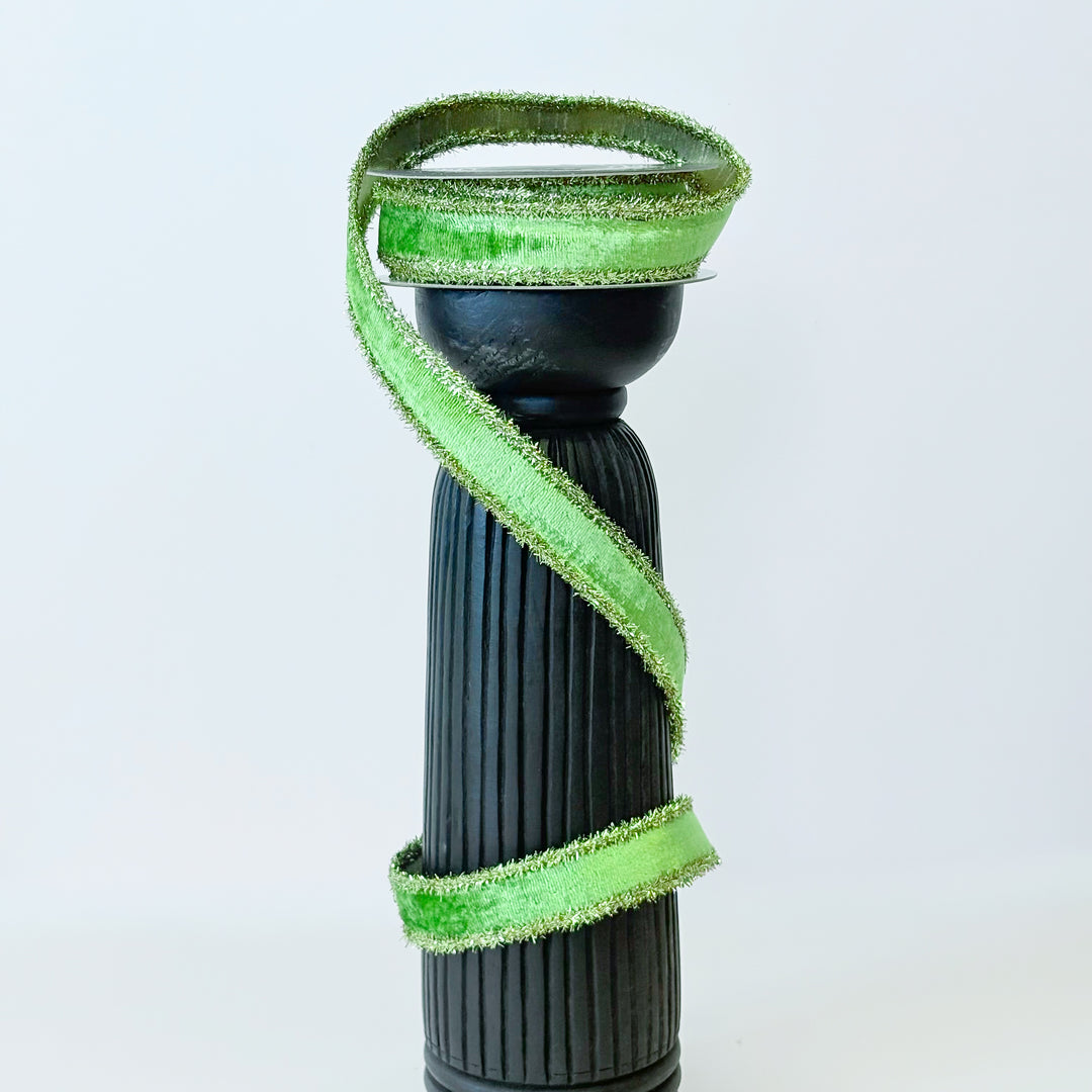Joh Mark Apple Green Velvet Ribbon-Gold Tinsel Edge